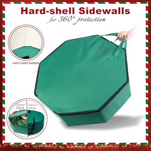 24 Inch Hard Shell Christmas Wreath Storage Bag with Pouch