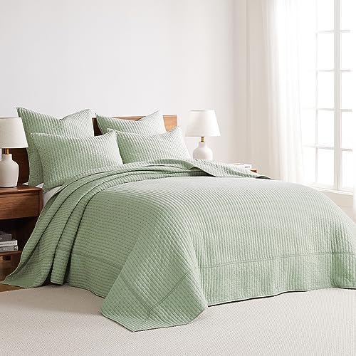 Levtex Home Cross Stitch 100% Cotton King Bedspread Set - Desert Sage
