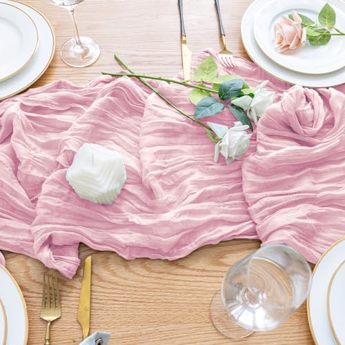 Blushing Pink Cheesecloth Table Runner 10ft Boho Gauze Wedding Decor