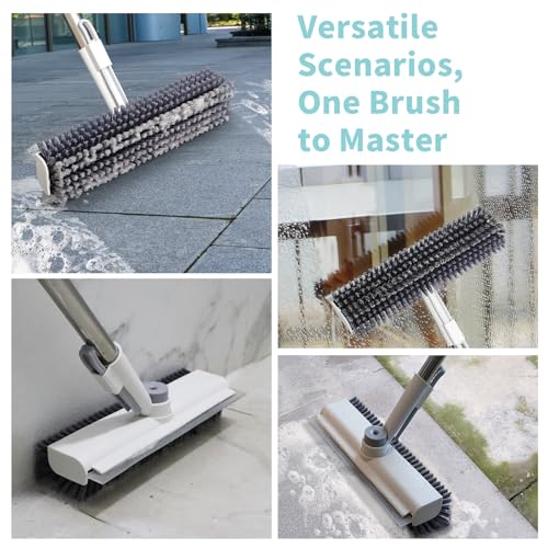 3-in-1 Floor Scrub Brush with Extendable Long Handle & Rubber Squeegee