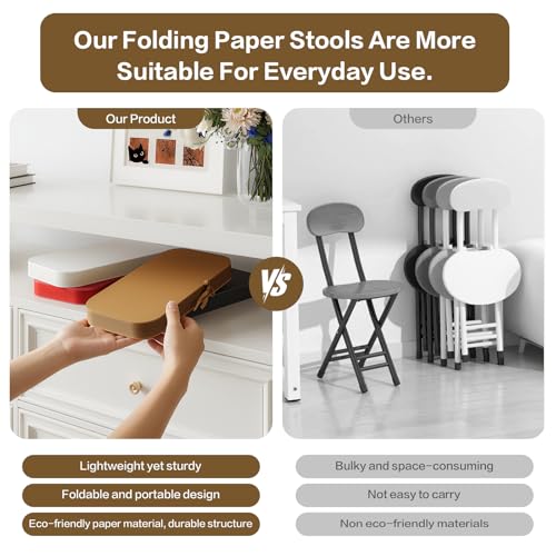 17-Inch Folding Paper Stool with Cushion, Heavy-Duty Collapsible Round Seat
