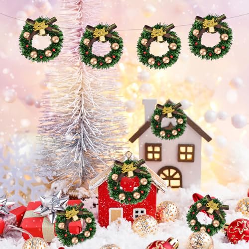 10pcs Mini Christmas Wreaths with Bows, 2.76-inch Dollhouse Hanging Decor