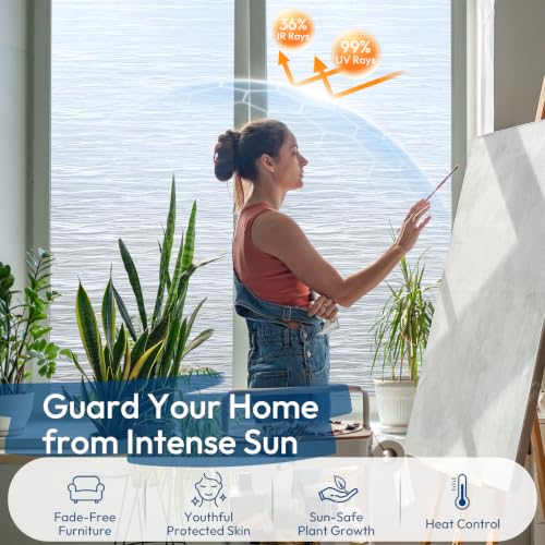 Frosted Window Film - Wave Pattern, Static Cling, 17.5" x 78.7"