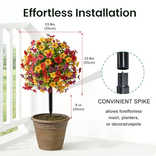 2-Pack Artificial Violet Topiary Trees, UV-Resistant Faux Garden Shrubs