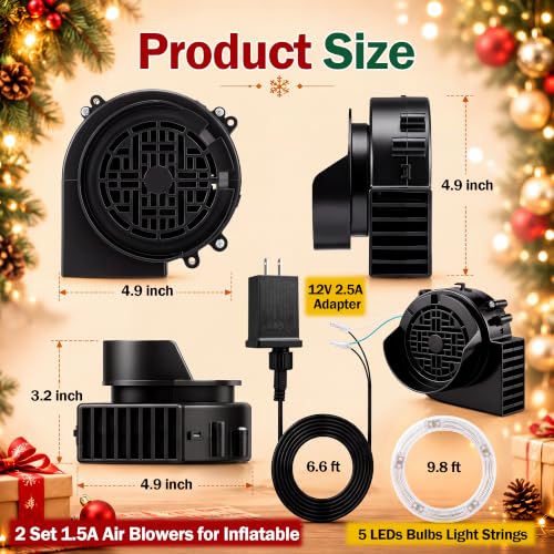 Saillong 2 Pack 1.5A Air Blower with 5 White LED Light Strings – 12V, 2.5A Adapter & 2m Cable (Variation: 1.5A / 5 White LED & 2.5A Adapter / 2)