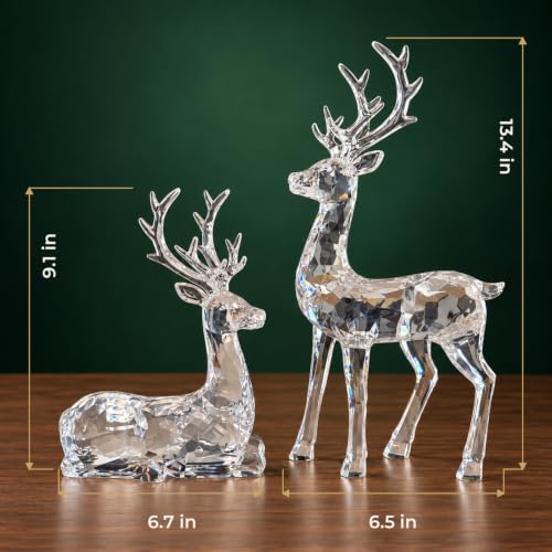 2-Piece Clear Acrylic Reindeer Figurine Set for Christmas Decor