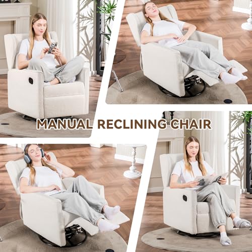 Teddy Fabric Nursery Swivel Rocking Recliner Chair - Beige