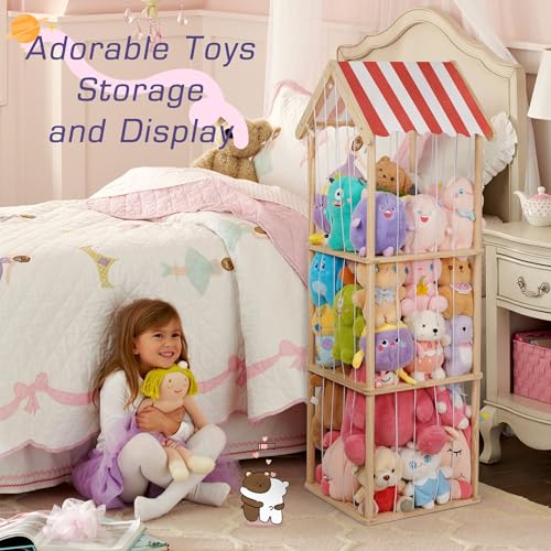3-Tier Wooden Stuffed Animal Storage Zoo - Anti-Tip Plush Toy Organizer
