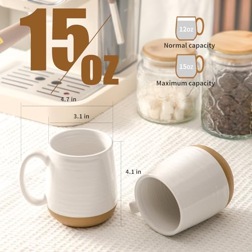 HASENSE White 4-Pack 15oz Ceramic Coffee Mugs with Handle, Two-Tone Design, Large Microwave & Dishwasher Safe, Housewarming Gift
