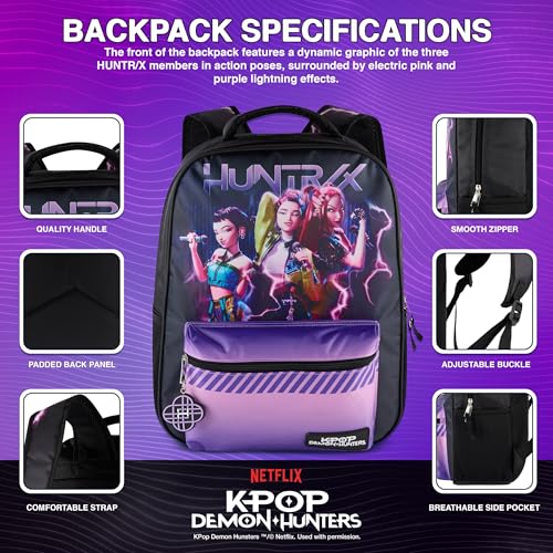 K-Pop Demon Hunters 16 Inch Backpack for Girls with Rumi, Zoey, Mira