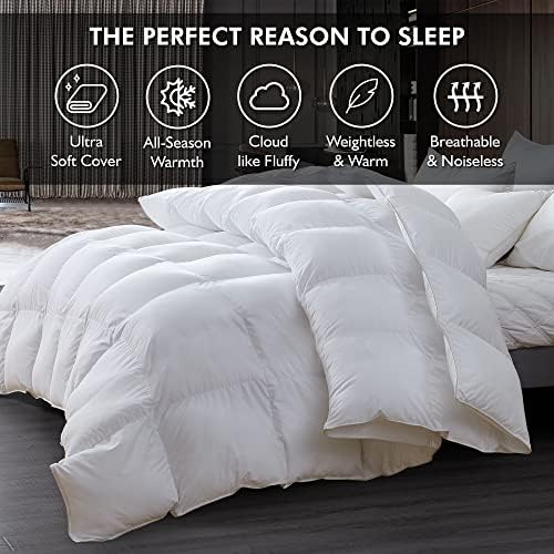 Egyptian Bedding Queen Goose Down Fiber Comforter - All Season Duvet Insert