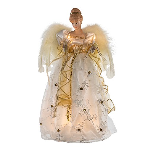16-Inch Ivory and Gold Angel Treetop with Lights - Christmas Tree Topper