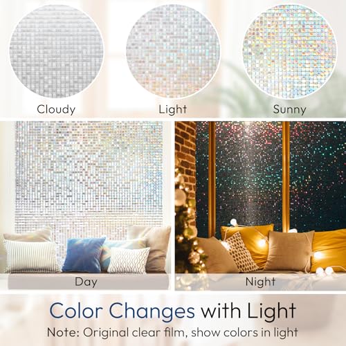 Mosaic Stained Glass Window Privacy Film, 17.5" x 78.7" - UV Blocking, Removable Static Cling Tint