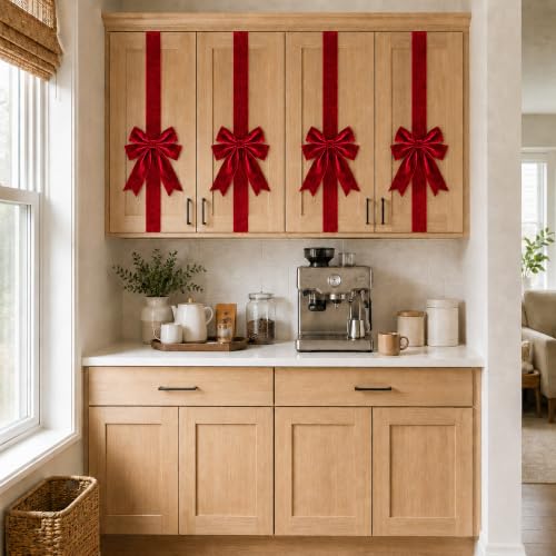 Senjie Red Velvet Cabinet Bows 8-Pack for Kitchen & Holiday Decor - Fits Most Cabinets