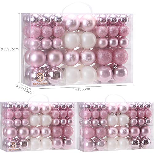 Sea Team 86-Pack Pink Shatterproof Plastic Christmas Ornaments - Multi-Size Holiday Decor