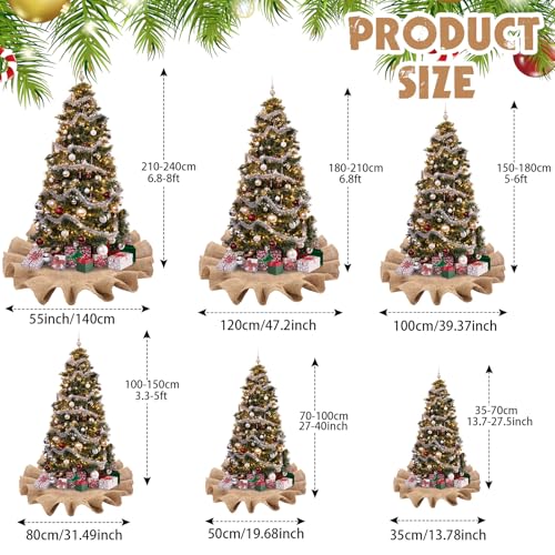 Rustic Burlap Christmas Tree Skirt with Ruffled Edge - 19.7 Inch Linen Base Cover