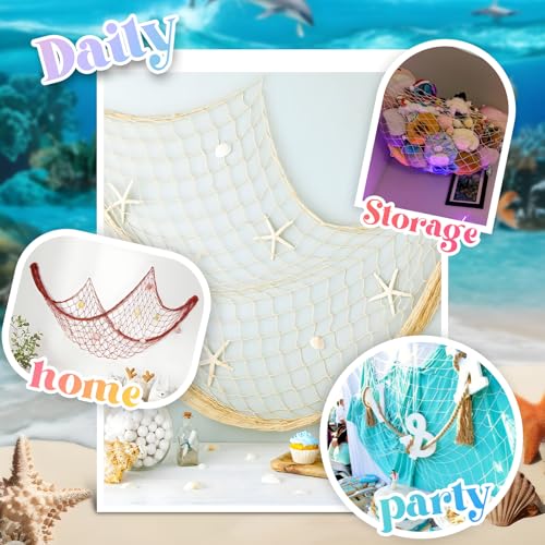 2-Pack Natural Cotton Fishing Net Decor for Nautical Party Backdrop