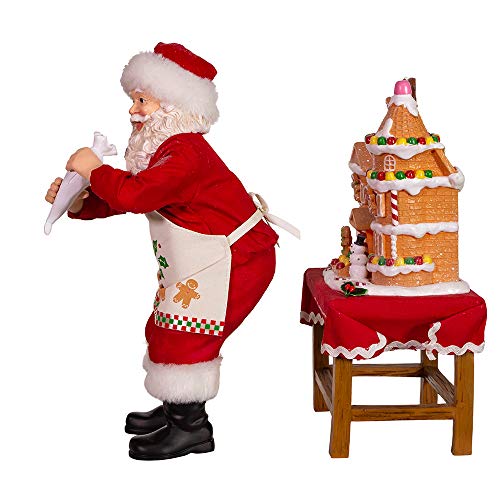 10.5-Inch LED Santa Decorating Gingerbread House Tabletop Figurine