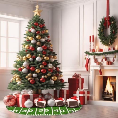 Realspring 60 Inch Football Field Christmas Tree Skirt Green Grass Sport
