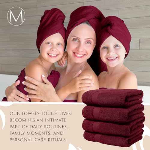 MAURA Turkish Cotton Bath Towels Set of 4 - Extra Large, Soft & Plush Burgundy