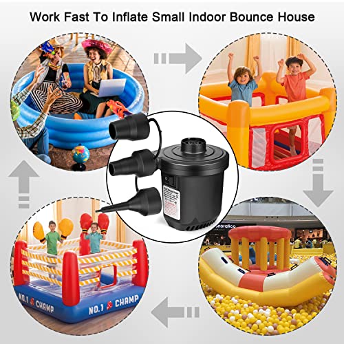 Portable Electric Air Pump for Inflatables, Quick-Fill Pump with 3 Nozzles