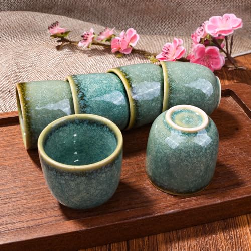 Green Porcelain Sake Cup Set of 4 - 2.04'' Ceramic Drinking Cups, BOSILI