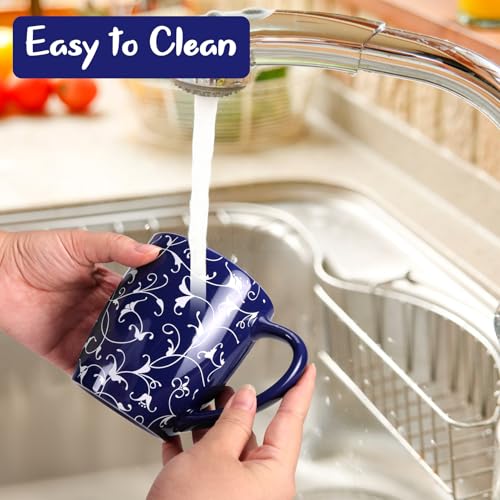Schliersee 18 OZ Blue Geometric Porcelain Coffee Mug Set of 6 – Large Microwave Safe Drinkware