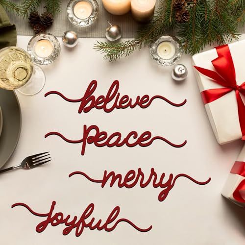 Aukolass 4 Red Christmas Wood Place Card Signs Holiday Table Decor