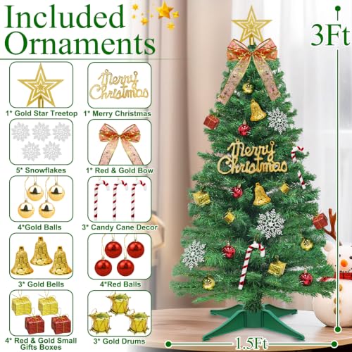 AMENON 3FT Artificial Mini Christmas Tree with Remote – Green Tabletop Tree