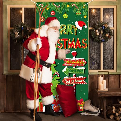 Christmas Door Cover with Tree & 'MERRY CHRISTMAS' Banner 31.5x67 inches