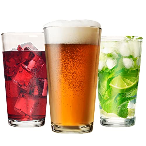 16 oz Drinking Glasses Set - 12-Piece Clear Glass Tumbler and Pint Cup Set