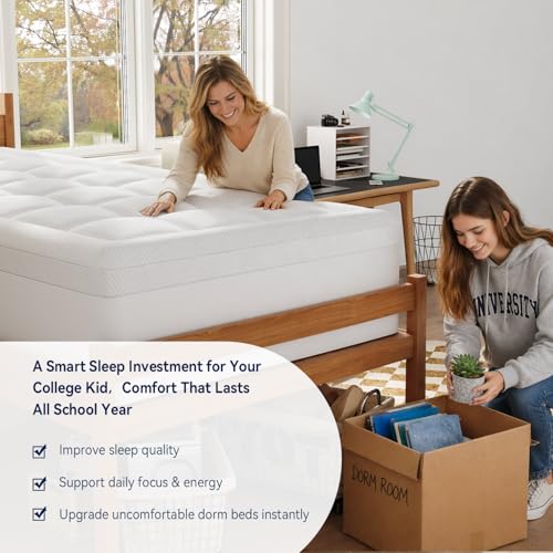 ELEMUSE Twin XL 3 Inch Memory Foam Mattress Topper, Cooling Gel & Pillow Top