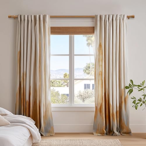 2-Pack Adjustable Wood Grain Curtain Rods, 72 to 144 Inch Heavy Duty Set