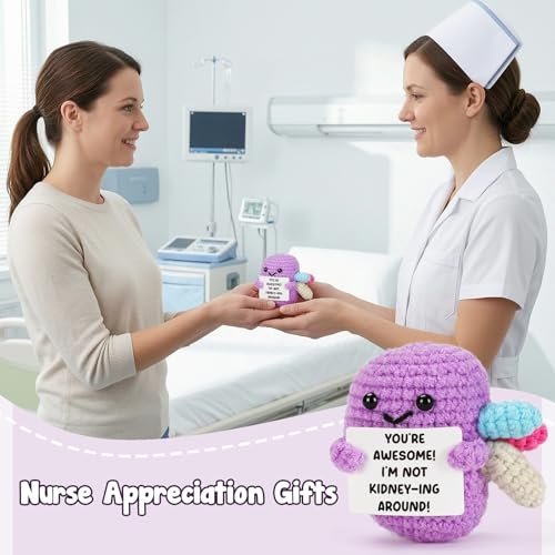 Handmade Crochet Kidney Plushie with You’re Awesome Sign Nurse Gift