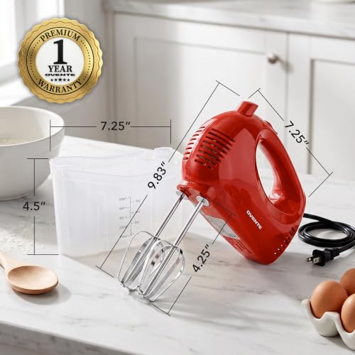 OVENTE Red 5-Speed Electric Hand Mixer with Storage Case HM151R