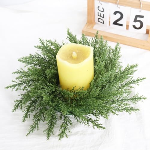Norfolk Pine Christmas Candle Rings - Set of 2 Artificial Greenery Wreaths