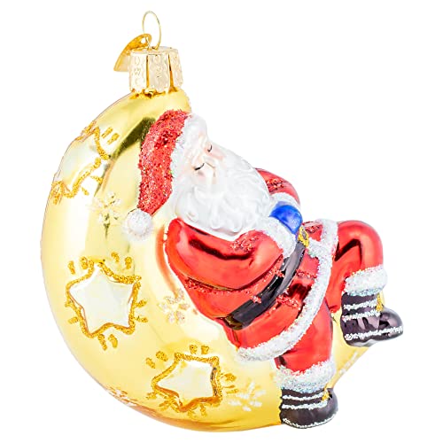 Moonlight Santa Glass Ornament on Crescent Moon - Old World Christmas, Moonlight Santa