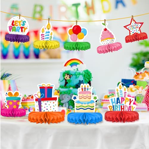 Gatherfun Happy Birthday Honeycomb Centerpiece Table Decorations Set - 9 Pcs