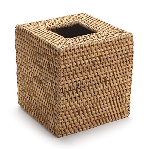 Square Rattan Tissue Box Cover, Hand Woven Wicker Tissue Holder 5.5 Inch