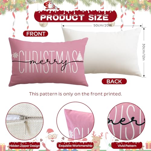 OTOSTAR Christmas Pillow Cover 12x20 Inch Pink Holiday Throw Pillowcase Winter Decor