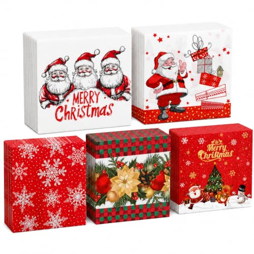 100 Pack Christmas Napkins for Decoupage - 6.5 Inch, 2-Ply Paper Napkins