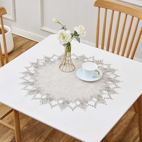 Natural Linen Doily 24" Round Beige Lace Coffee Table Topper
