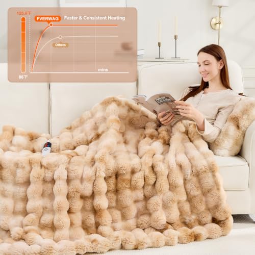 Faux Fur Heated Throw Blanket - 50"x60" Soft Tie-Dye Design