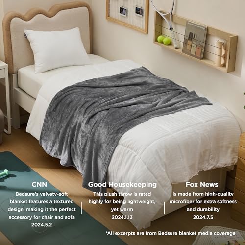 Bedsure GentleSoft Twin XL Fleece Blanket - Soft Warm Grey Throw (66"x90")