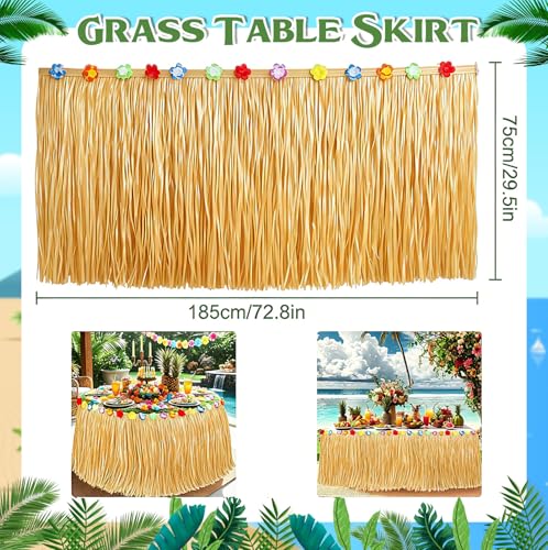 Grass Table Skirt for Luau Party Decorations, 72.8 x 29.5 Inch Tropical Decor