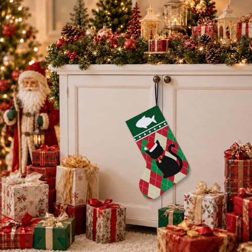 LRyeisahh Black Cat Christmas Stockings, Plaid Linen 17in Xmas 20 Variation