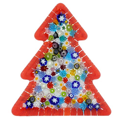 Murano Glass Millefiori Christmas Tree Sculpture - Handmade Venice Red 3in