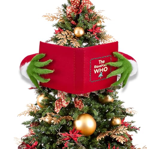 Funny Plush Elf Reading Book Christmas Tree Topper - Holiday Xmas Decor