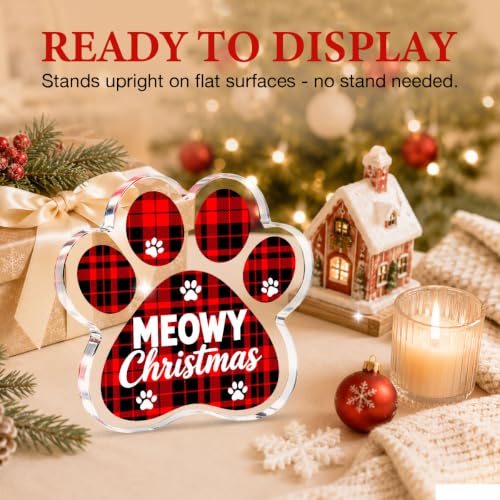 Meowy Christmas Paw Print Decor - Acrylic Tabletop Ornament (Meowy Christmas) 4.72in