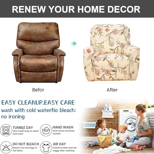 4-Piece Stretch Recliner Slipcovers with Pocket - Non-Slip Furniture Protector